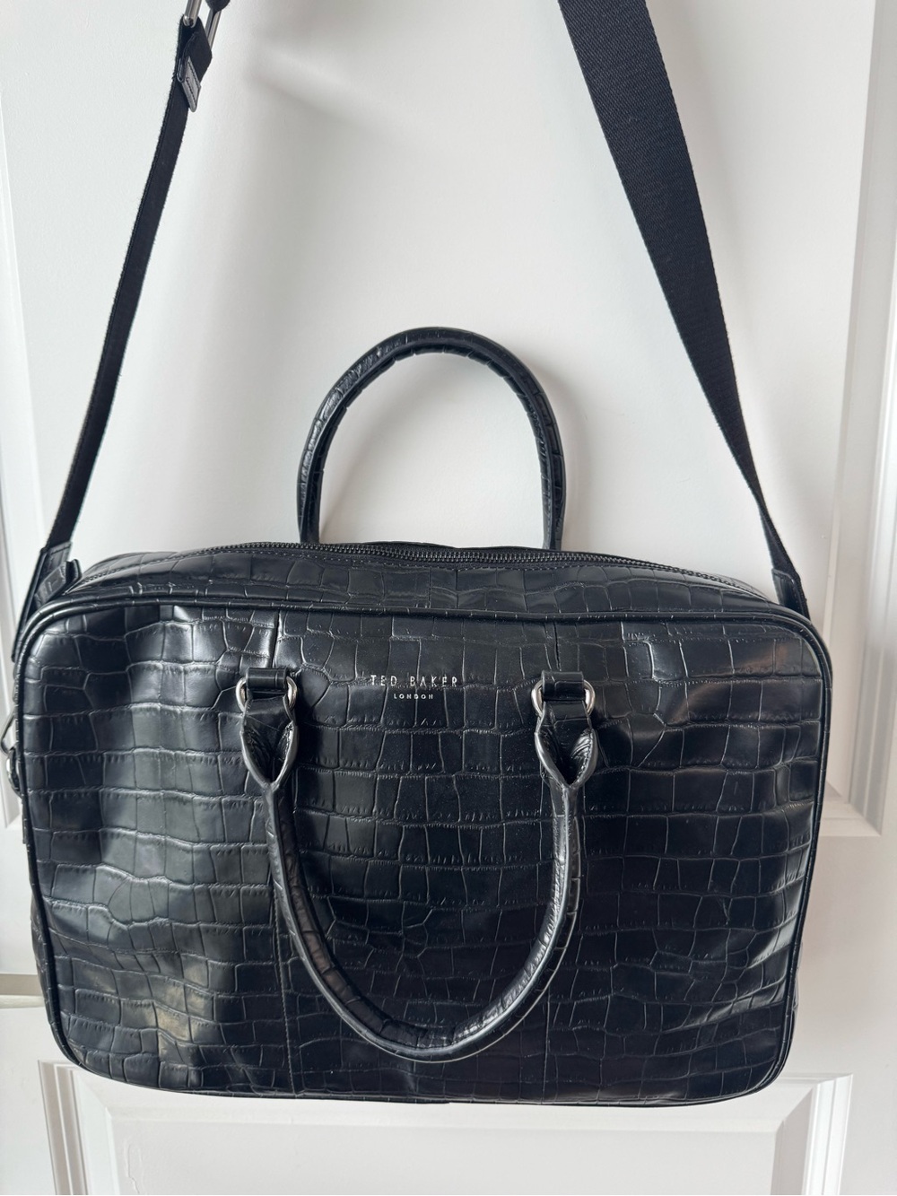 Ted Baker Black Leather Croc-Embossed Laptop Brief Bag